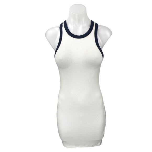 Splits59 White Rib Knit Sleeveless Racerback Stretch Mini Bodycon Tank Dress S - Picture 1 of 4